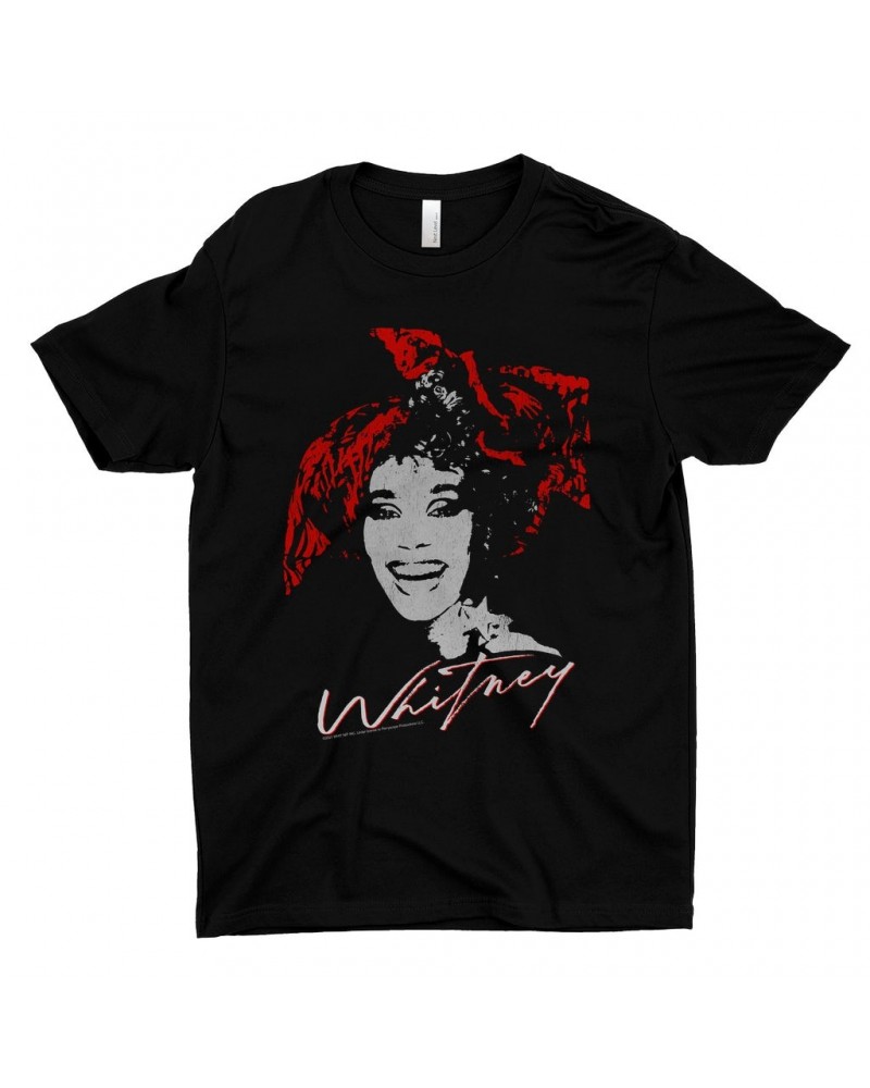 Whitney Houston T-Shirt | 1987 Red Scarf Photo Design With Logo Distressed Shirt $3.72 Shirts