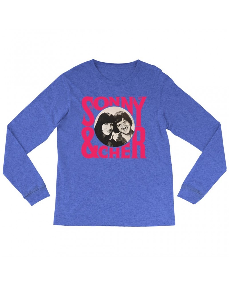 Sonny & Cher Heather Long Sleeve Shirt | Retro Pink Logo And Photo Shirt $9.21 Shirts