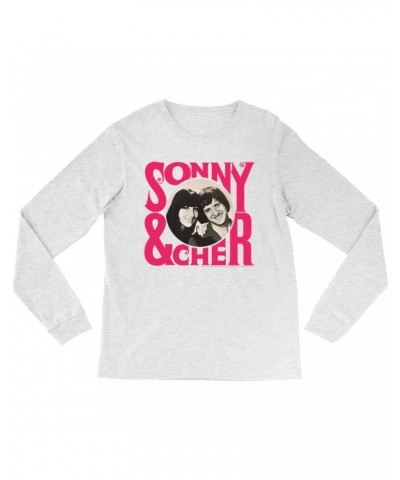 Sonny & Cher Heather Long Sleeve Shirt | Retro Pink Logo And Photo Shirt $9.21 Shirts