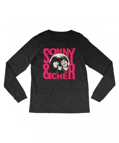 Sonny & Cher Heather Long Sleeve Shirt | Retro Pink Logo And Photo Shirt $9.21 Shirts