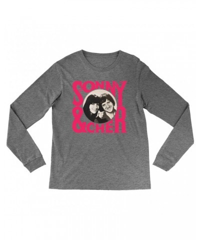 Sonny & Cher Heather Long Sleeve Shirt | Retro Pink Logo And Photo Shirt $9.21 Shirts