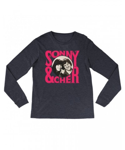 Sonny & Cher Heather Long Sleeve Shirt | Retro Pink Logo And Photo Shirt $9.21 Shirts