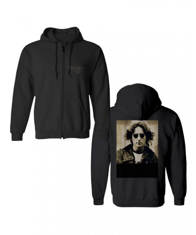 John Lennon Zip-Up Hoodie | Peace Sepia Portrait Hoodie $13.87 Sweatshirts