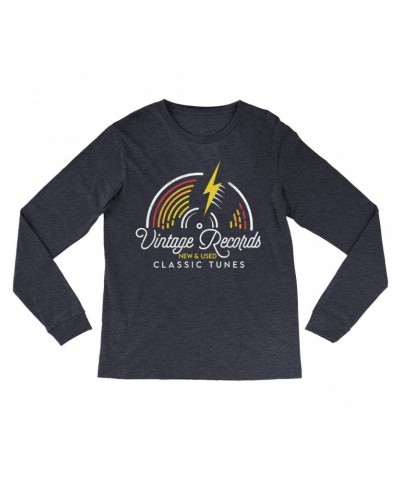 Music Life Heather Long Sleeve Shirt | Classic Vintage Records Shirt $6.32 Shirts