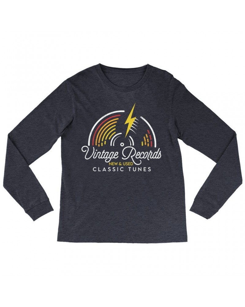 Music Life Heather Long Sleeve Shirt | Classic Vintage Records Shirt $6.32 Shirts