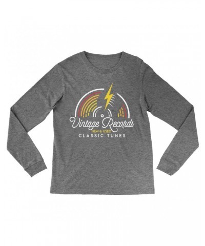 Music Life Heather Long Sleeve Shirt | Classic Vintage Records Shirt $6.32 Shirts