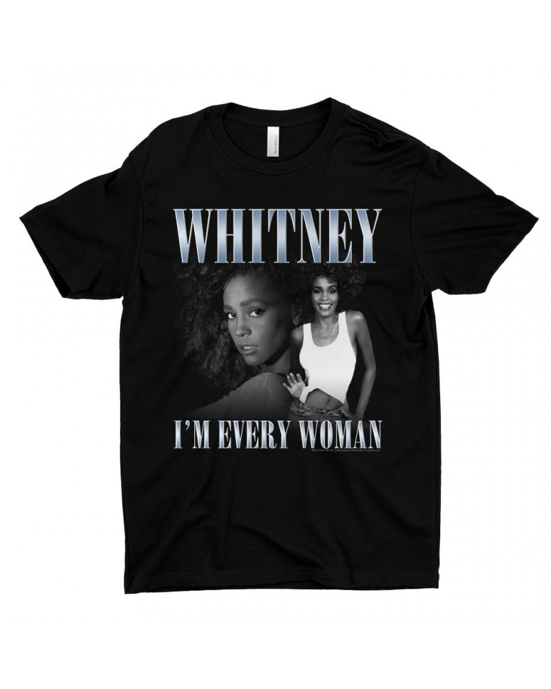 Whitney Houston T-Shirt | I'm Every Woman Black And White Photo Collage Design Shirt $7.24 Shirts